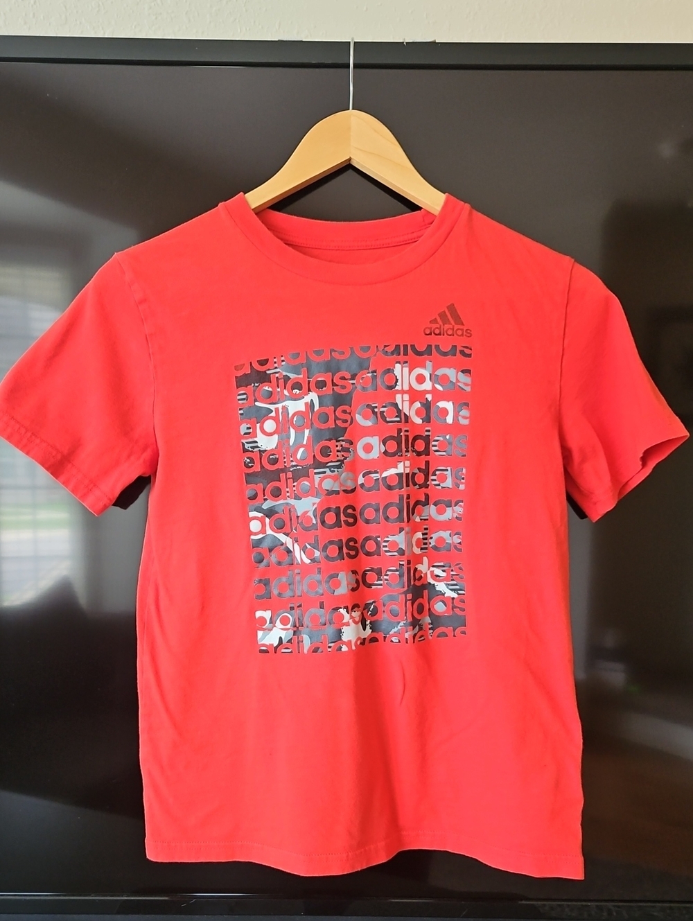 adidas Graphic Short Sleeve Tee Red & Black Boys Medium